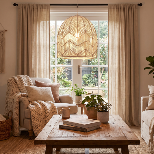 Amalfi Rattan Lace Pendant Light - Whitewash