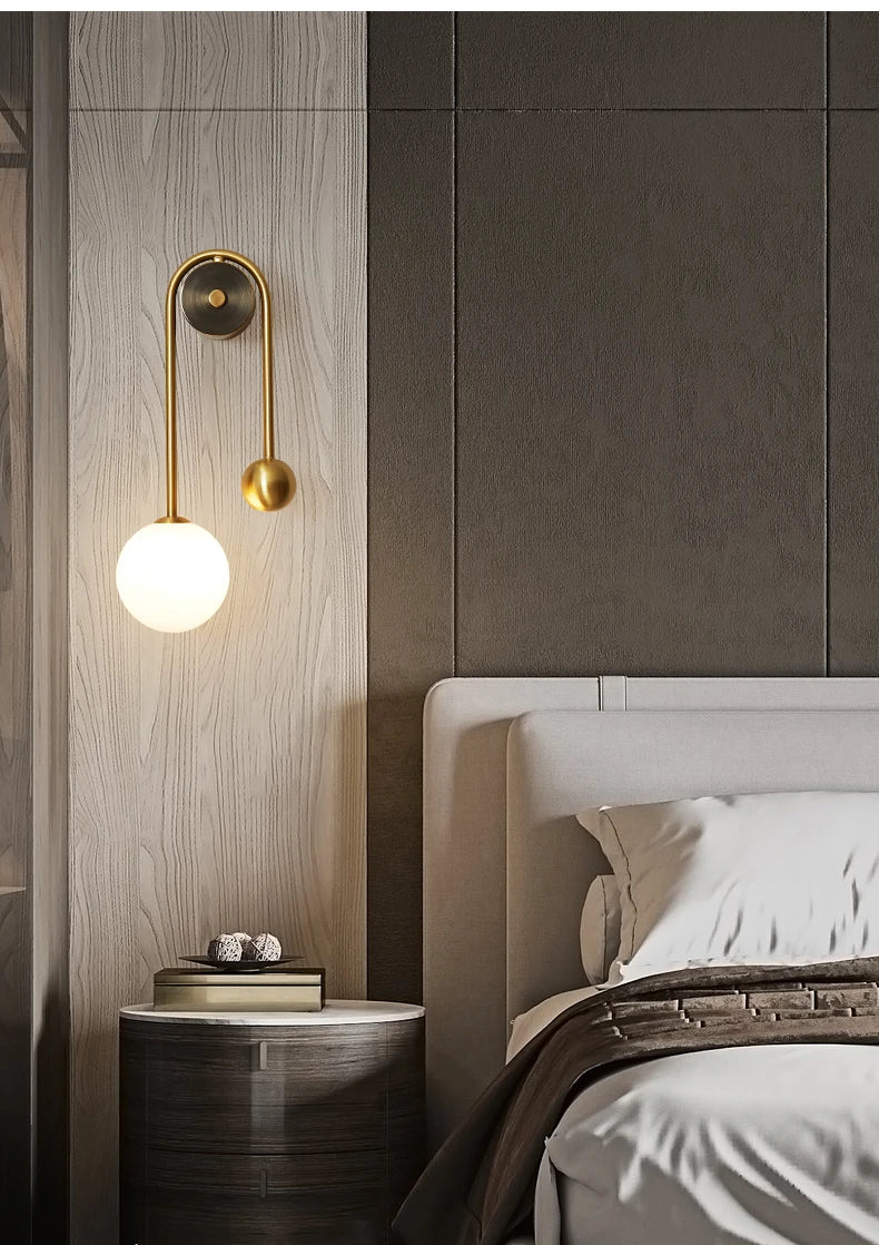 Applique murale moderne abat-jour boule de verre LED Or