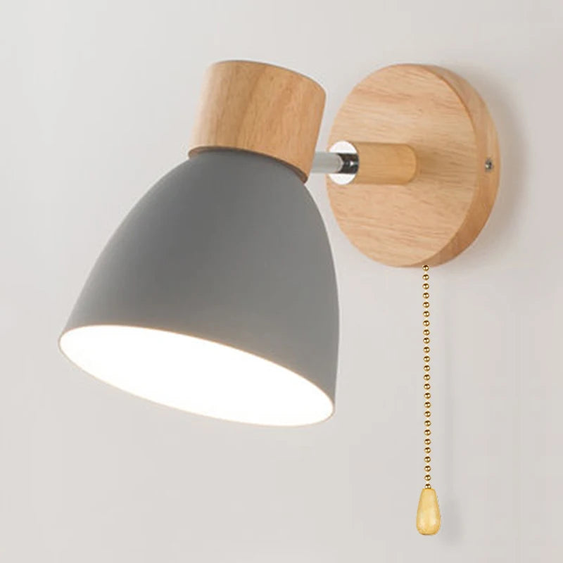 Applique murale nordique en bois avec interrupteur, style moderne