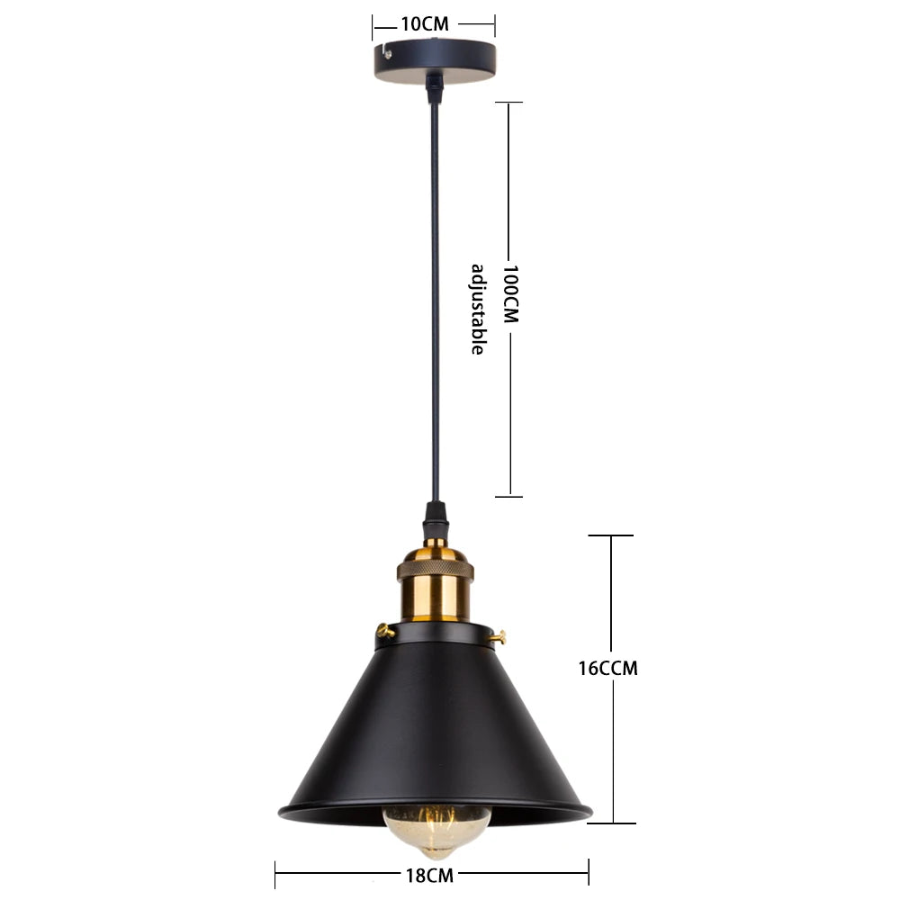 Industrial Pendant Light Iron Shade E27 Adjustable Drop