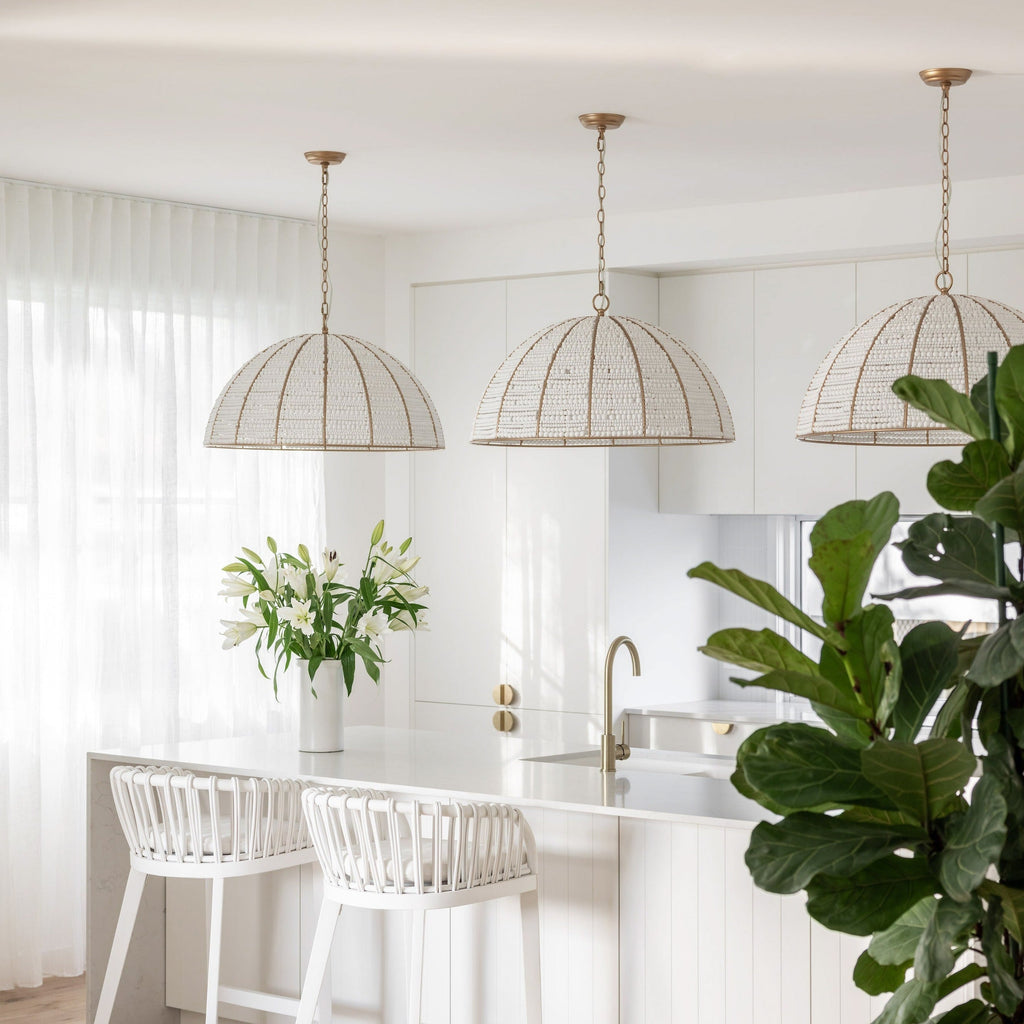 Estelle Beaded Dome Pendant Light - Gold/White