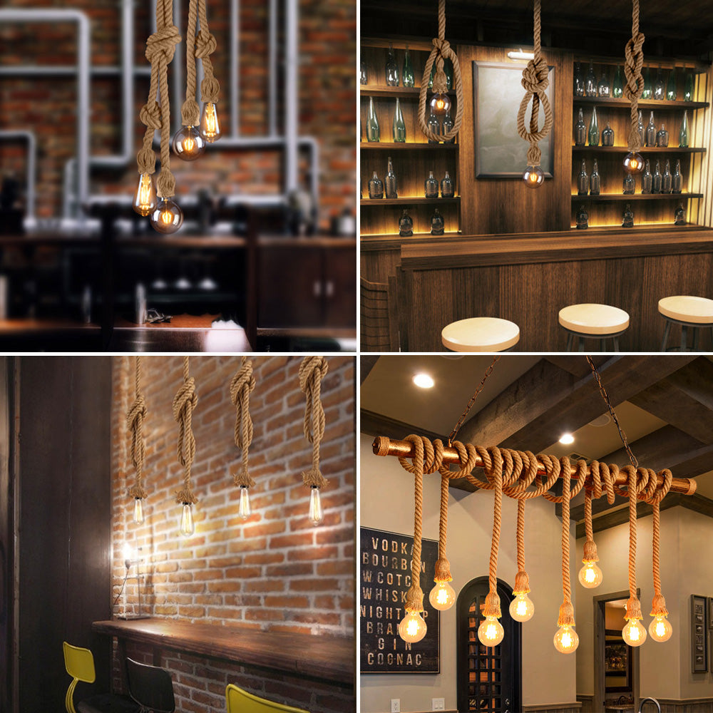 Vintage Hemp Rope Pendant Light Industrial E27 Single