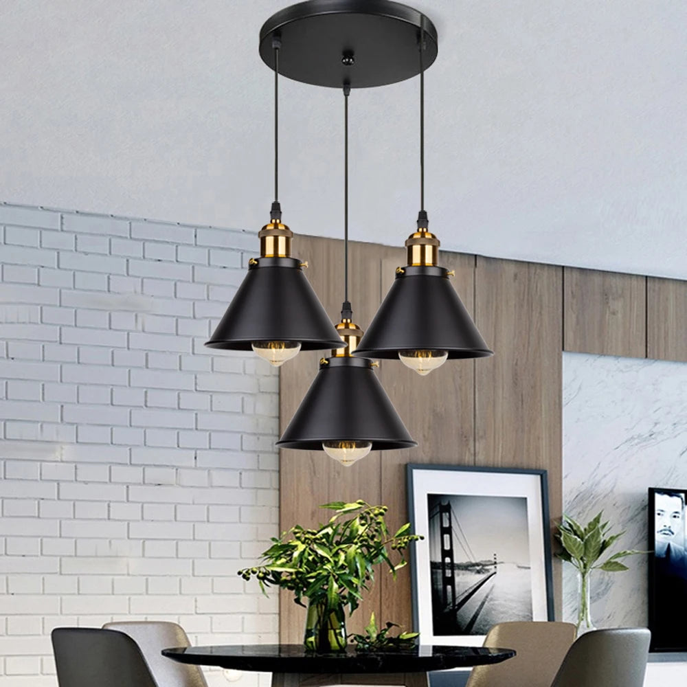 Industrial Pendant Light Iron Shade E27 Adjustable Drop