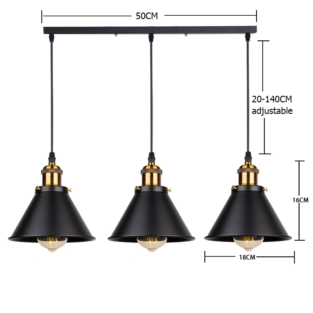 Industrial Pendant Light Iron Shade E27 Adjustable Drop