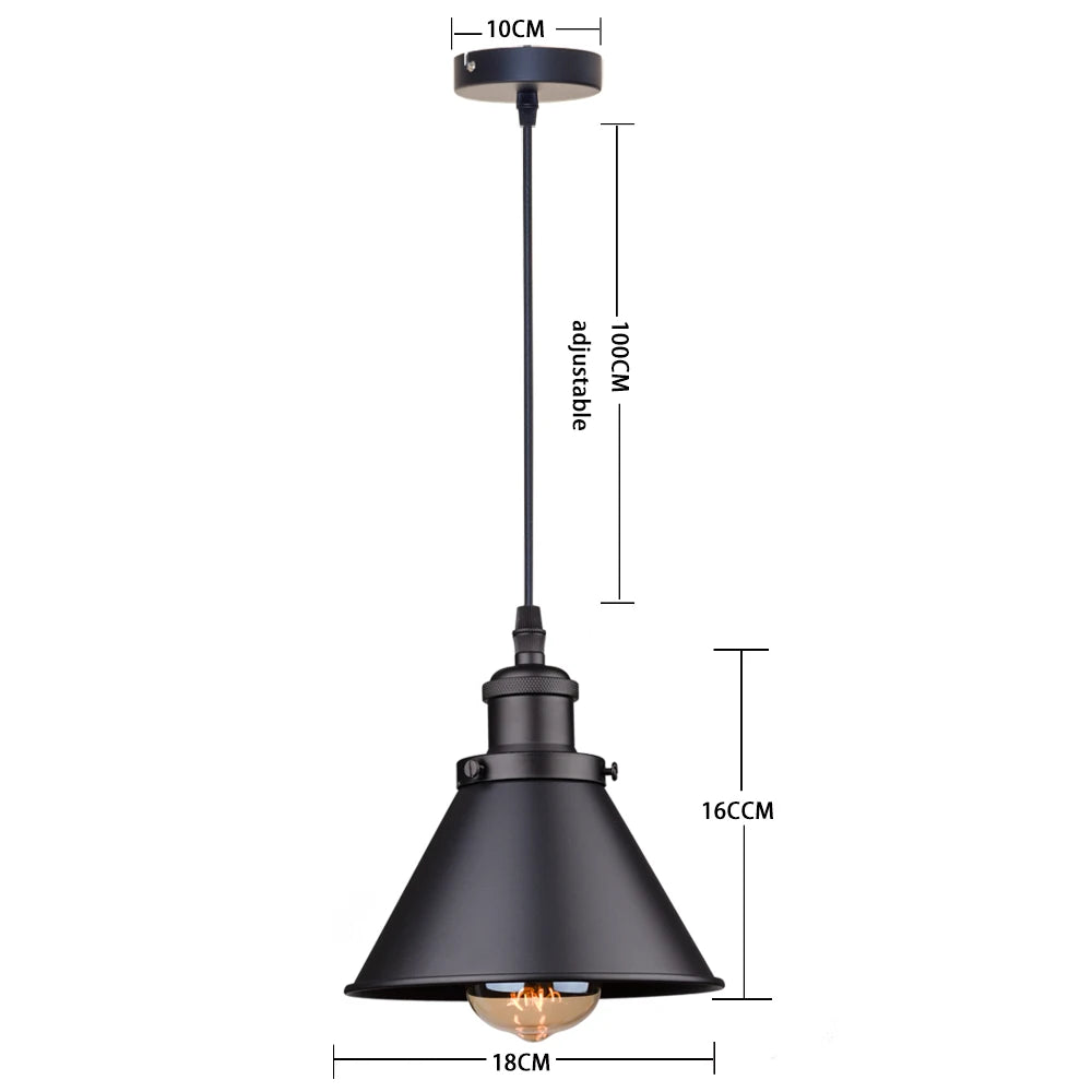 Industrial Pendant Light Iron Shade E27 Adjustable Drop