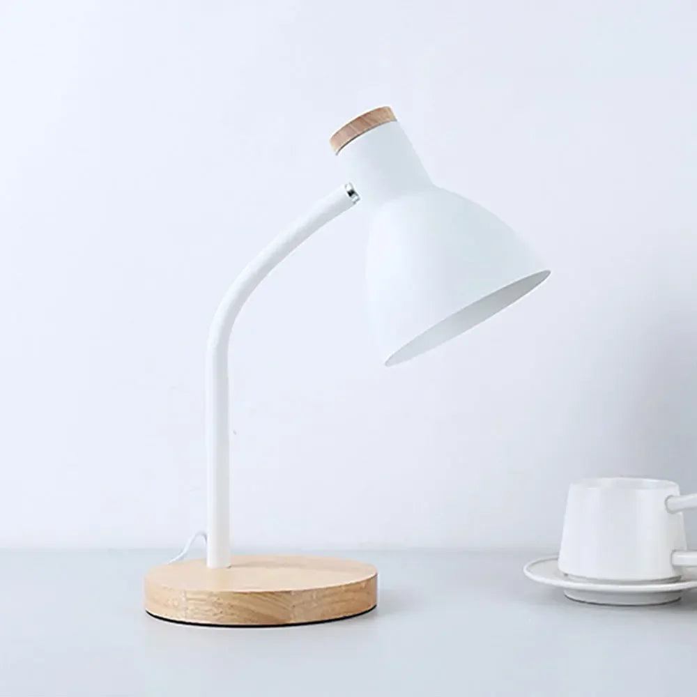 Nordic Table Lamp Flexible Gooseneck Iron Shade Wood Base