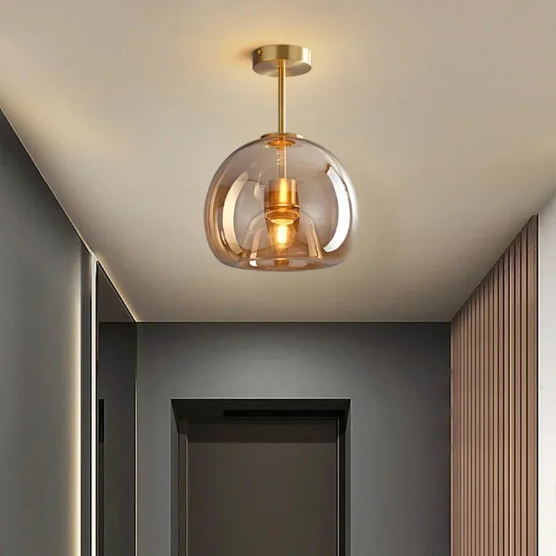 Plafonnier moderne LED en verre couleur cognac style nordique