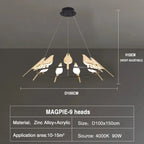 Lustre de plafond moderne Magpie Chambre à coucher avec éclairage LED oiseau