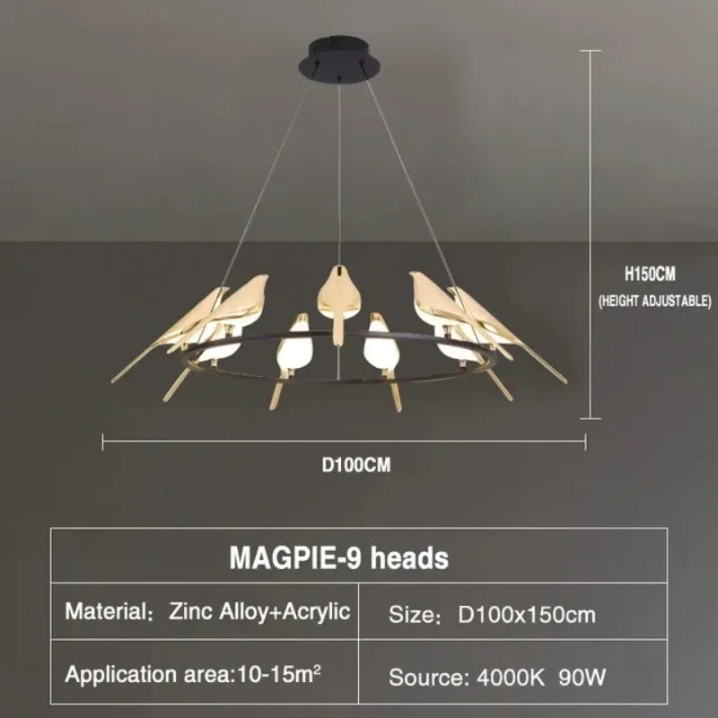 Lustre de plafond moderne Magpie Chambre à coucher avec éclairage LED oiseau