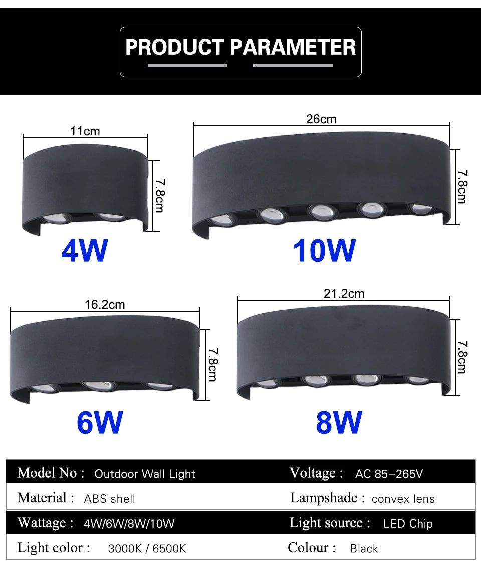 Modern LED Wall Sconce Up Down Waterproof Indoor Black