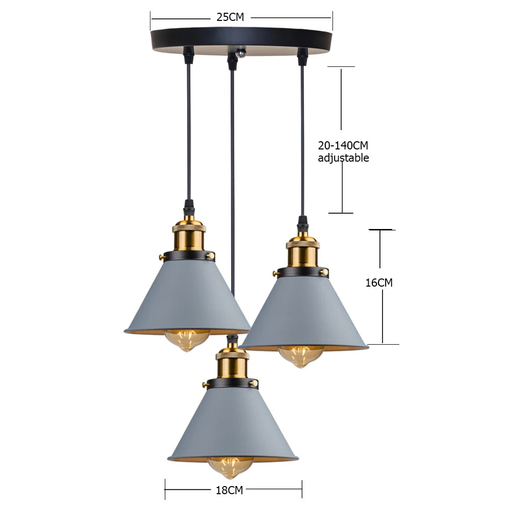 Industrial Pendant Light Iron Shade E27 Adjustable Drop
