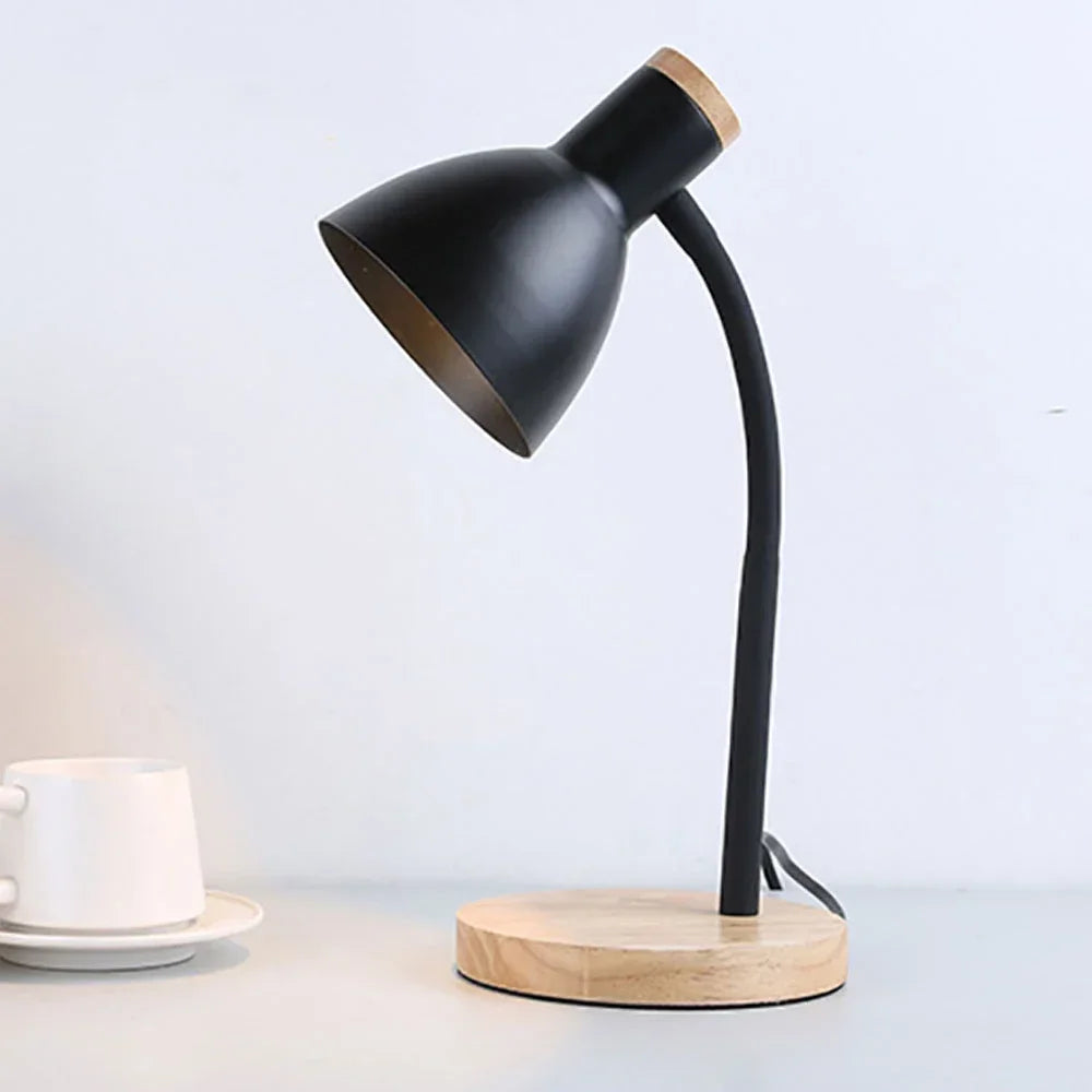 Nordic Table Lamp Flexible Gooseneck Iron Shade Wood Base