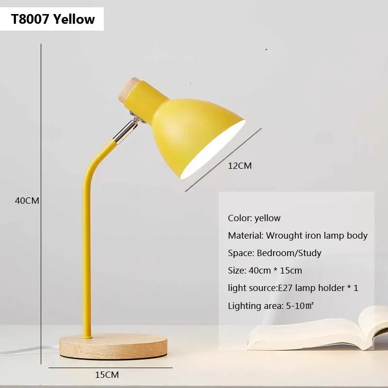 Nordic Table Lamp Flexible Gooseneck Iron Shade Wood Base