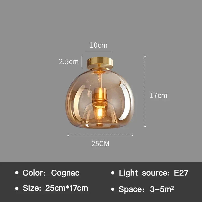 Plafonnier moderne LED en verre couleur cognac style nordique