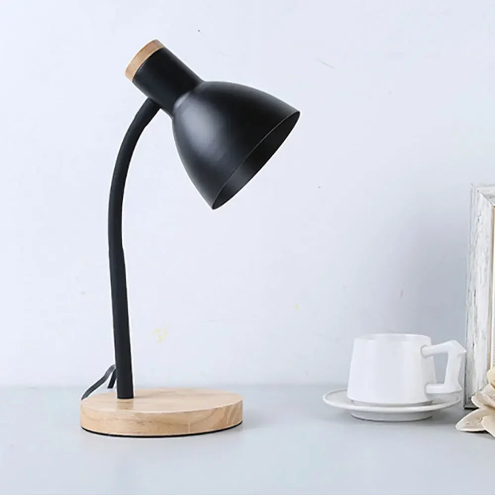 Nordic Table Lamp Flexible Gooseneck Iron Shade Wood Base