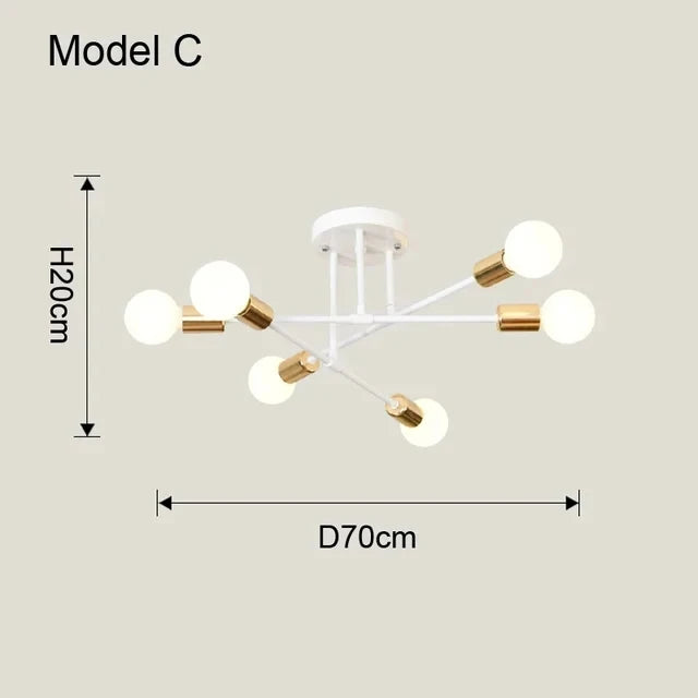 Nordic Sputnik Chandelier 6-Arm Iron E27 Semi-Flush