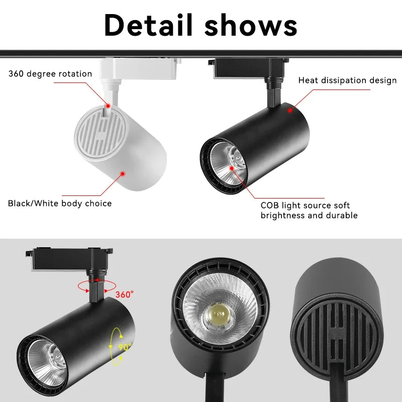 Adjustable COB LED Track Spotlight Multi-Head 12W–50W