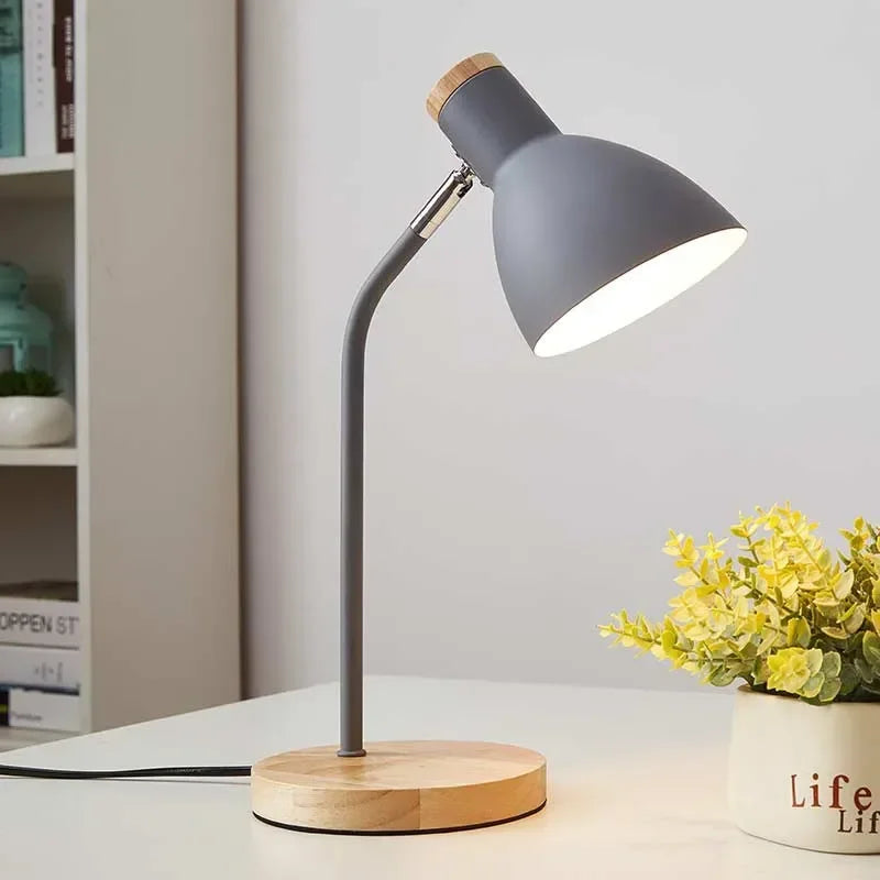 Nordic Table Lamp Flexible Gooseneck Iron Shade Wood Base