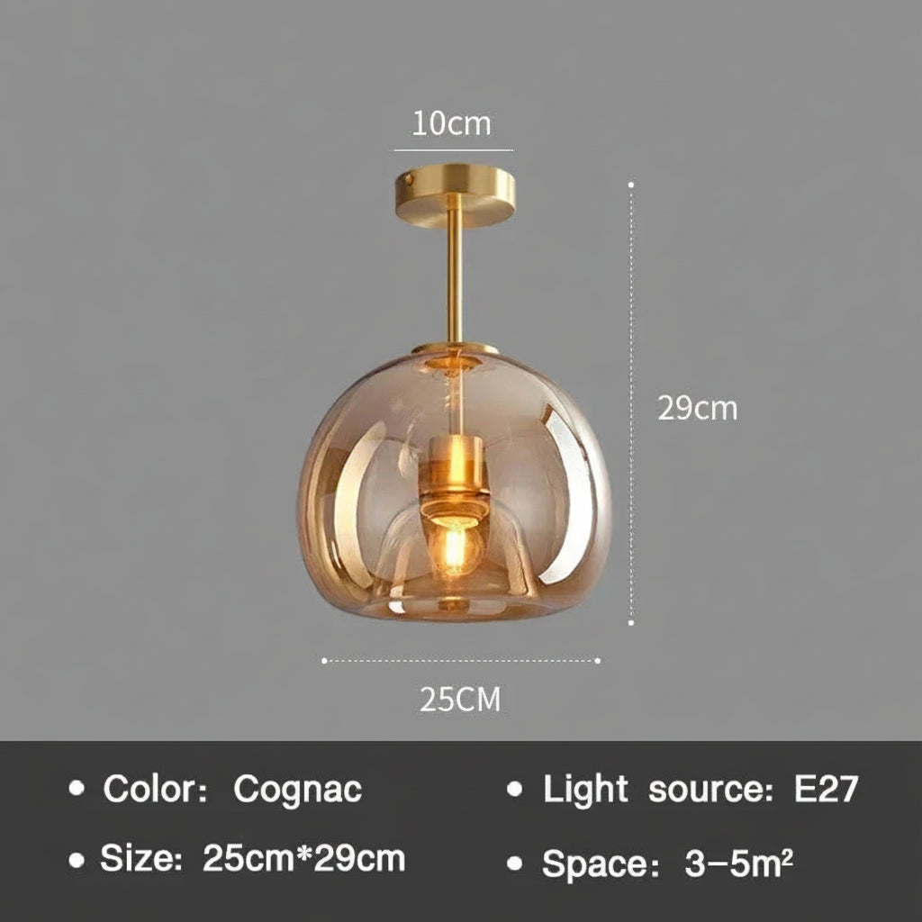 Plafonnier moderne LED en verre couleur cognac style nordique