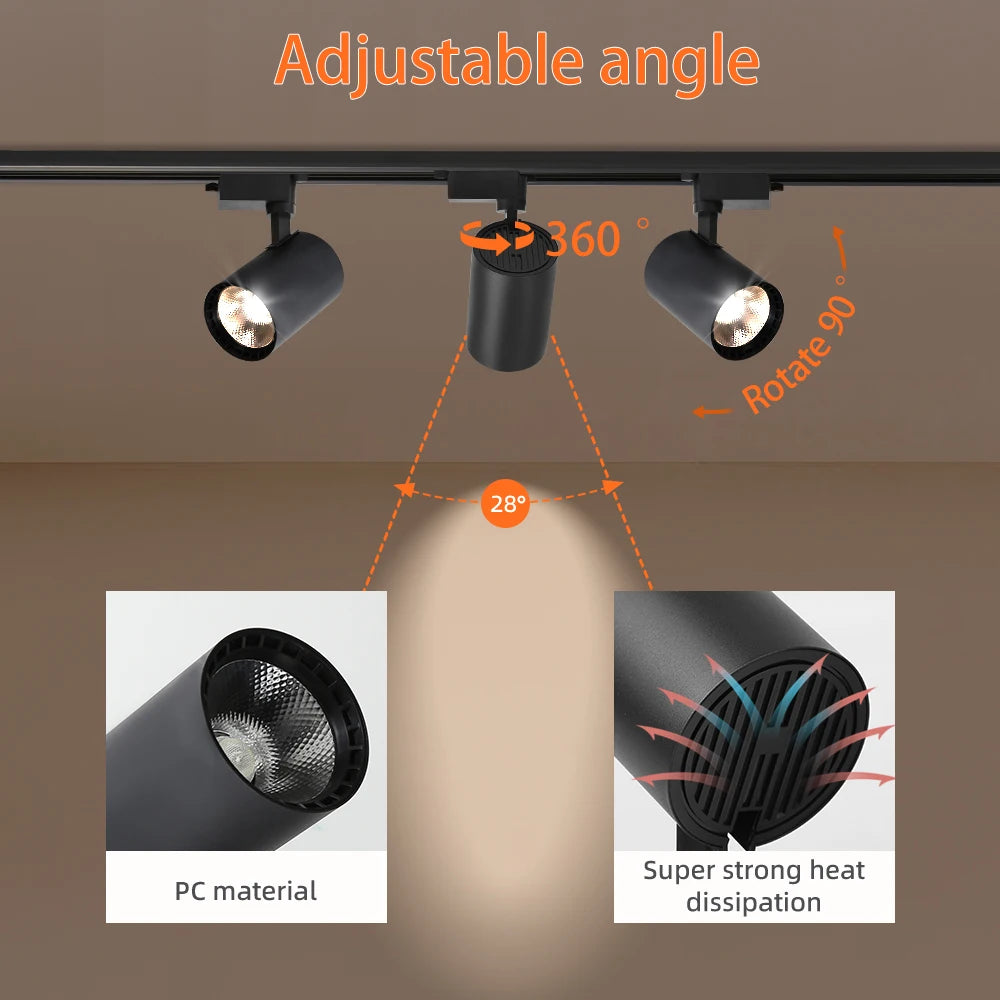 LED Track Light COB Ceiling Spotlight 12W–50W Indoor