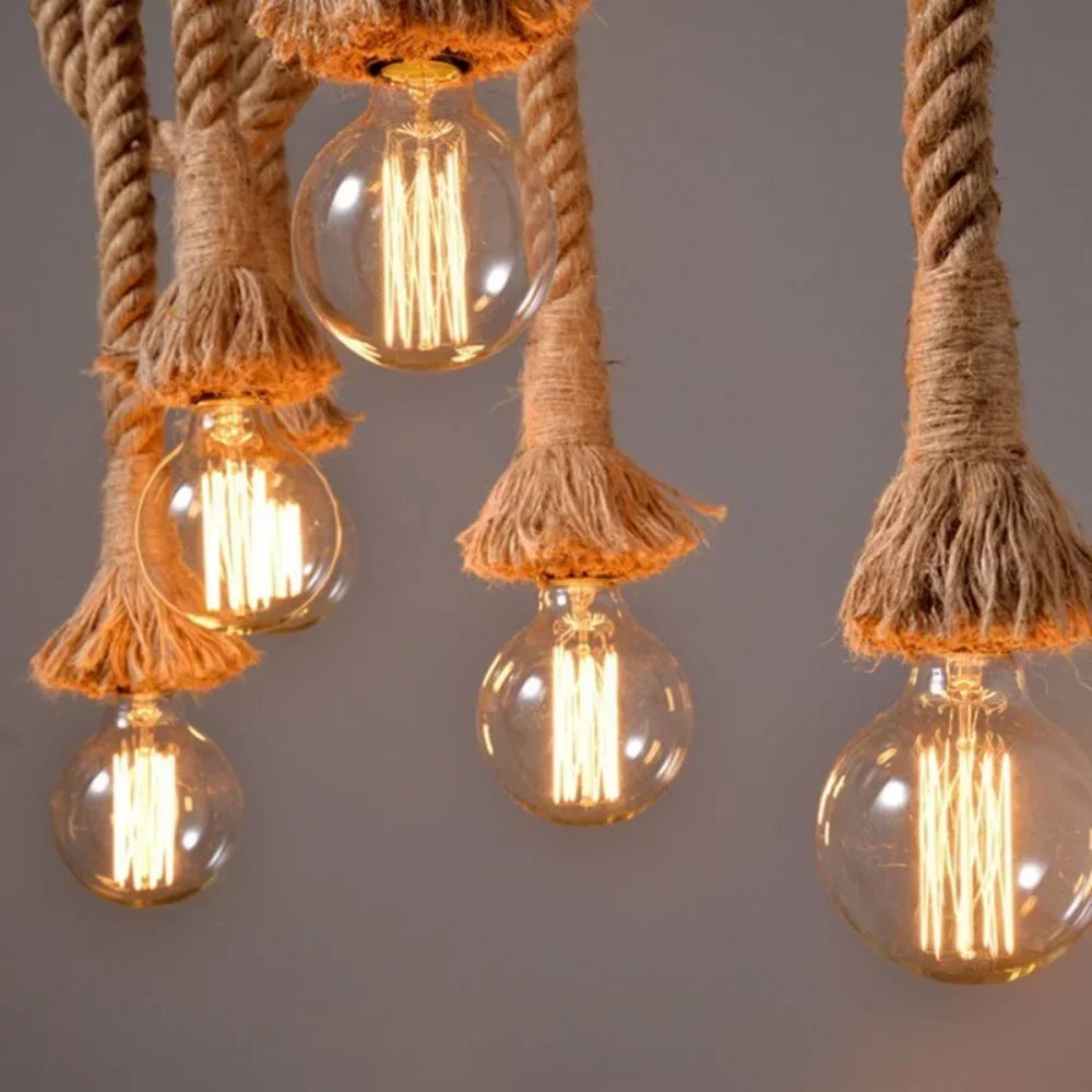 Vintage Hemp Rope Pendant Light Industrial E27 Single