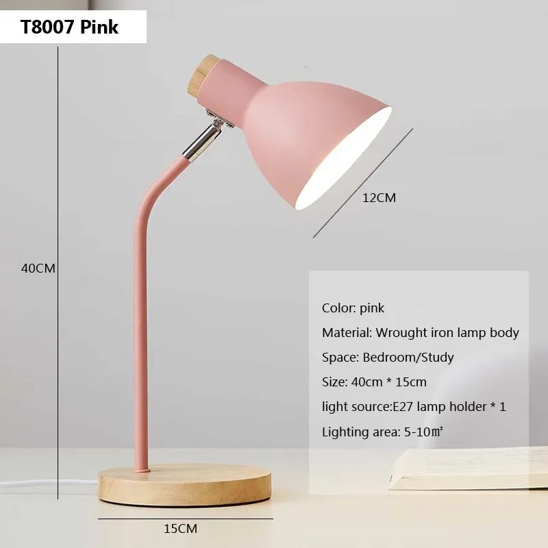 Nordic Table Lamp Flexible Gooseneck Iron Shade Wood Base