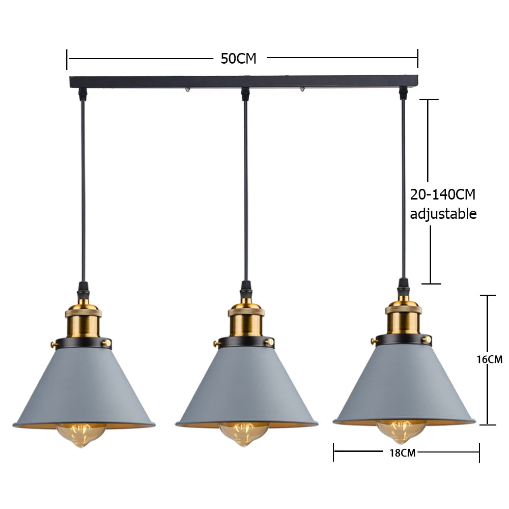 Industrial Pendant Light Iron Shade E27 Adjustable Drop