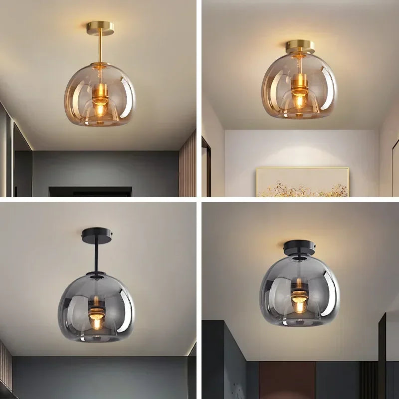 Plafonnier moderne LED en verre couleur cognac style nordique