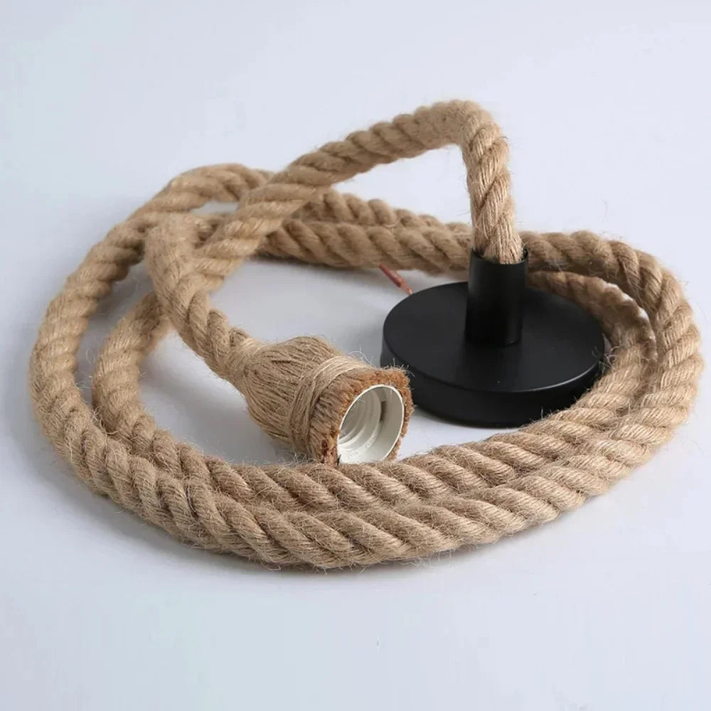 Vintage Hemp Rope Pendant Light Industrial E27 Single