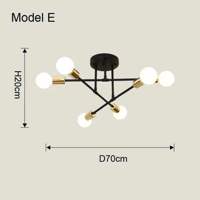 Nordic Sputnik Chandelier 6-Arm Iron E27 Semi-Flush