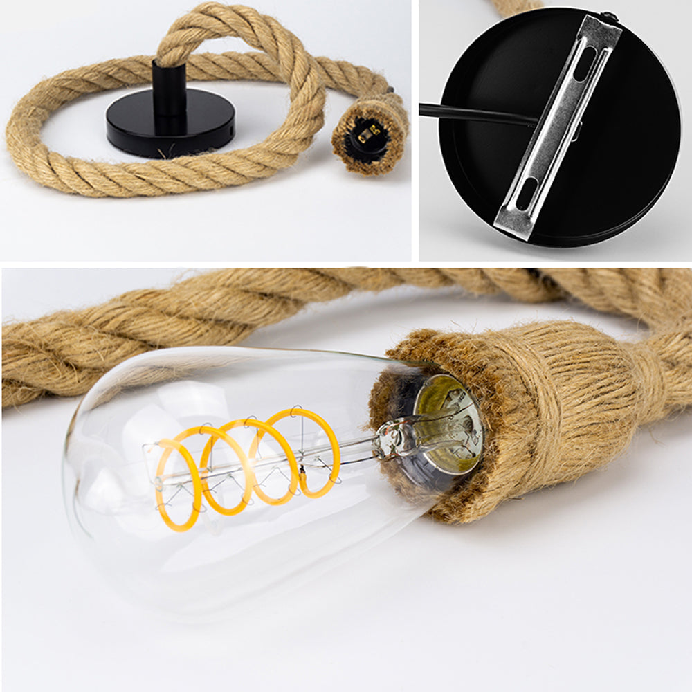 Vintage Hemp Rope Pendant Light Industrial E27 Single