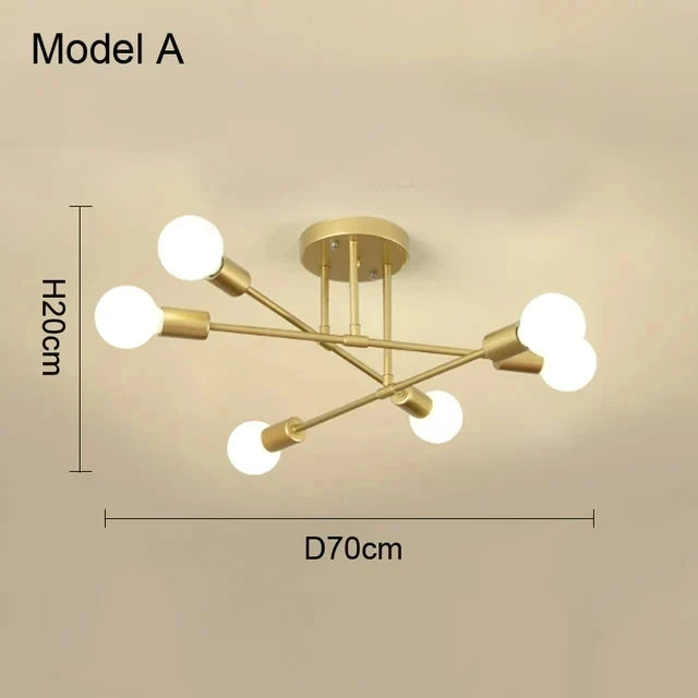 Nordic Sputnik Chandelier 6-Arm Iron E27 Semi-Flush