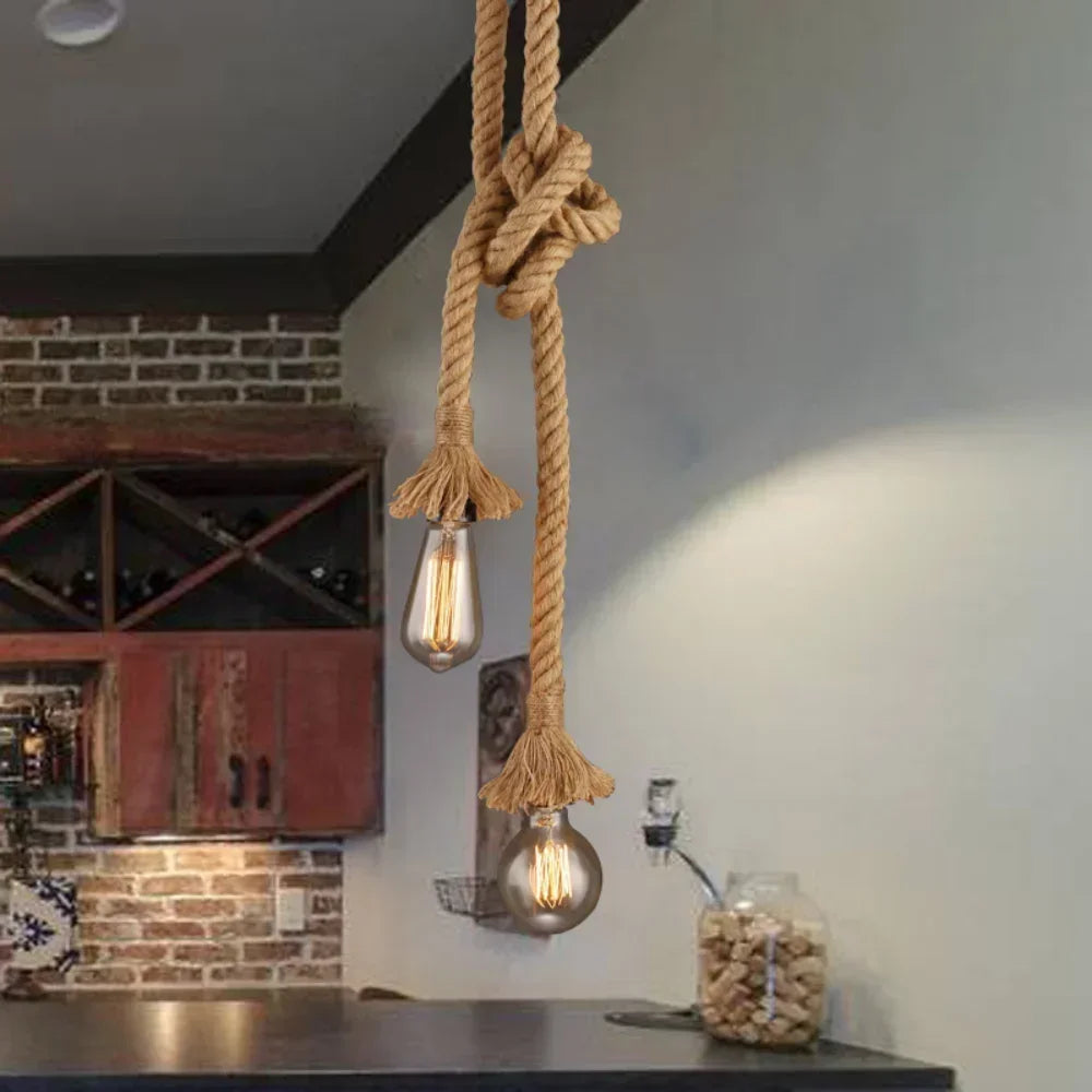 Vintage Hemp Rope Pendant Light Industrial E27 Single