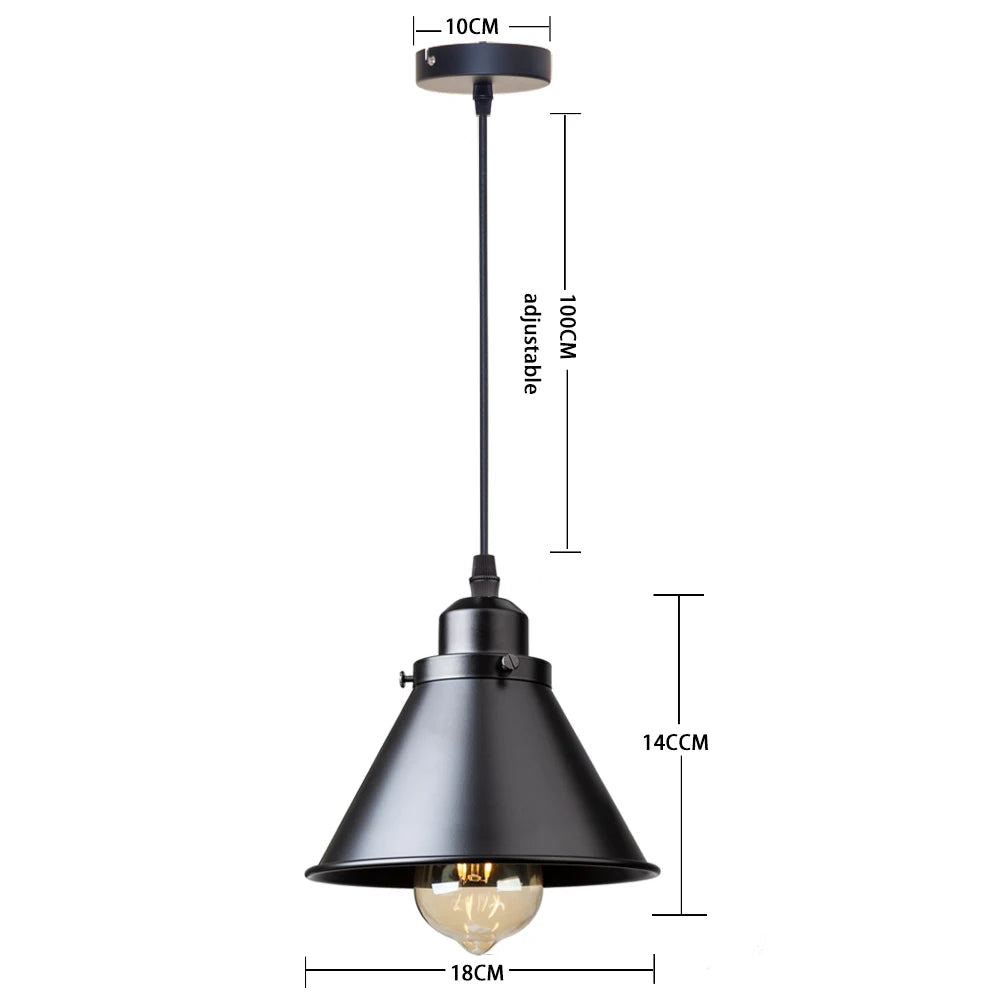 Industrial Pendant Light Iron Shade E27 Adjustable Drop