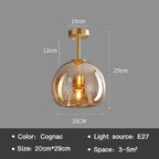 Plafonnier moderne LED en verre couleur cognac style nordique