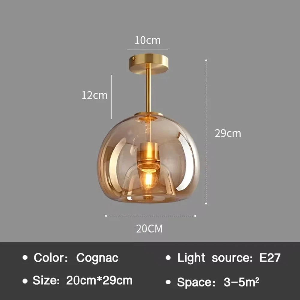 Plafonnier moderne LED en verre couleur cognac style nordique