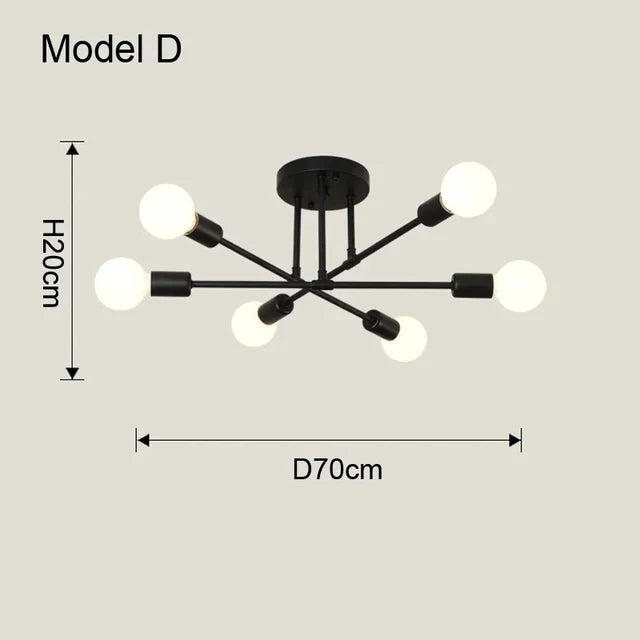 Nordic Sputnik Chandelier 6-Arm Iron E27 Semi-Flush