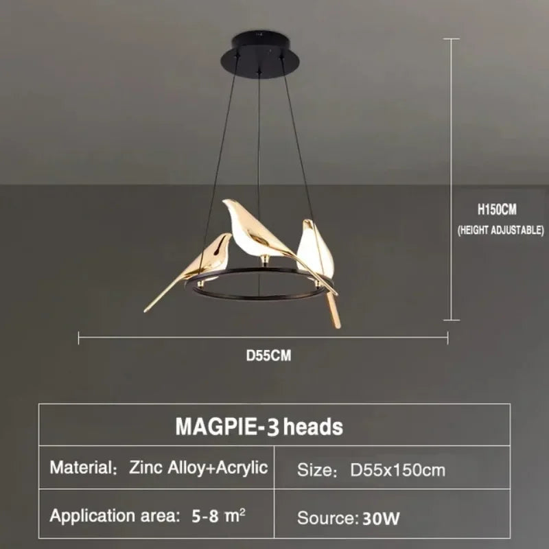 Lustre de plafond moderne Magpie Chambre à coucher avec éclairage LED oiseau