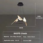 Lustre de plafond moderne Magpie Chambre à coucher avec éclairage LED oiseau