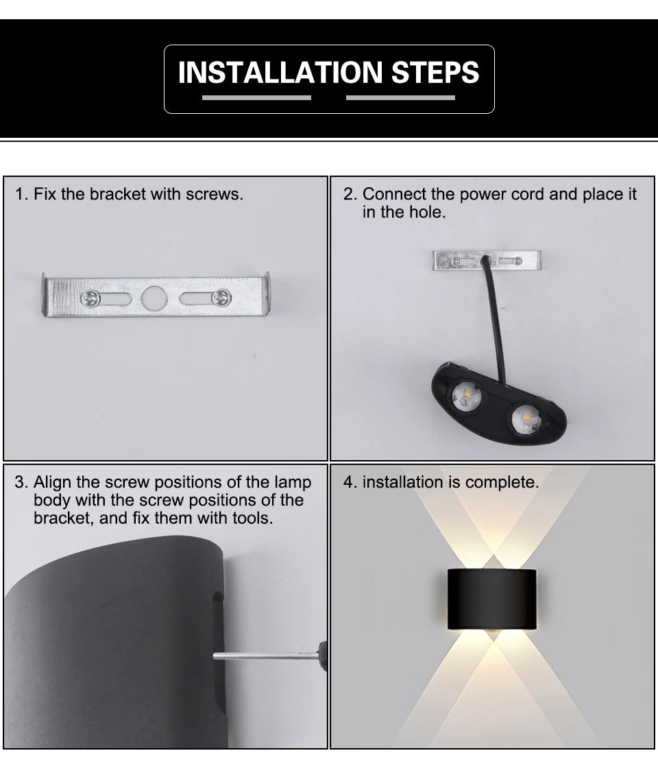 Modern LED Wall Sconce Up Down Waterproof Indoor Black