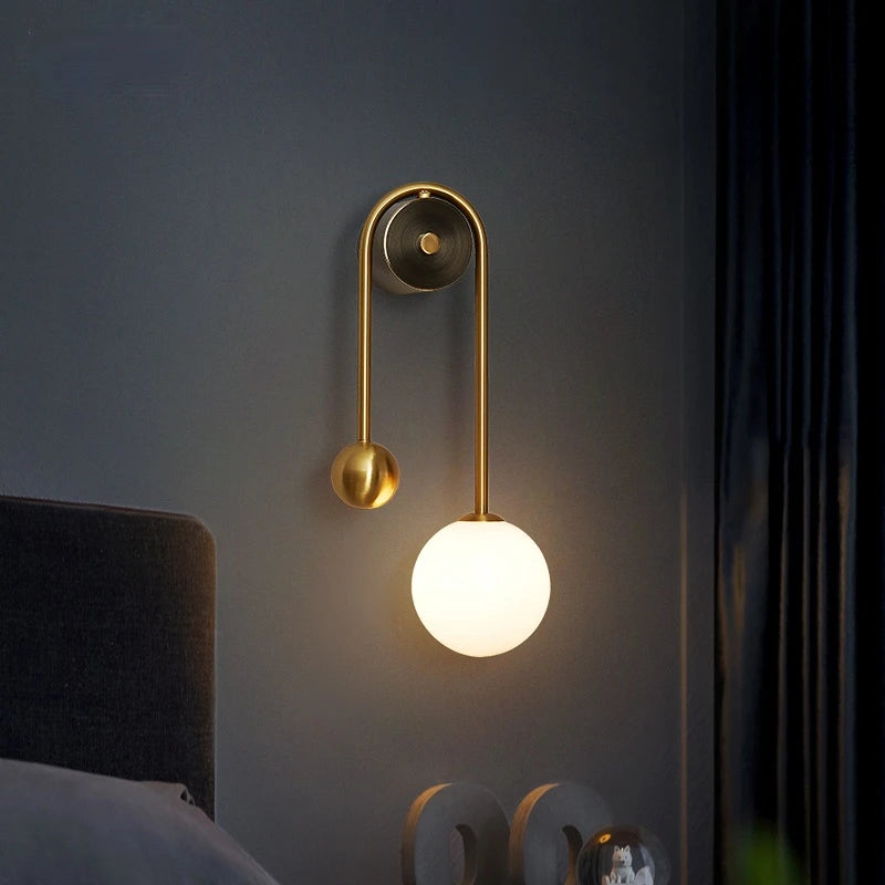 Applique murale moderne abat-jour boule de verre LED Or