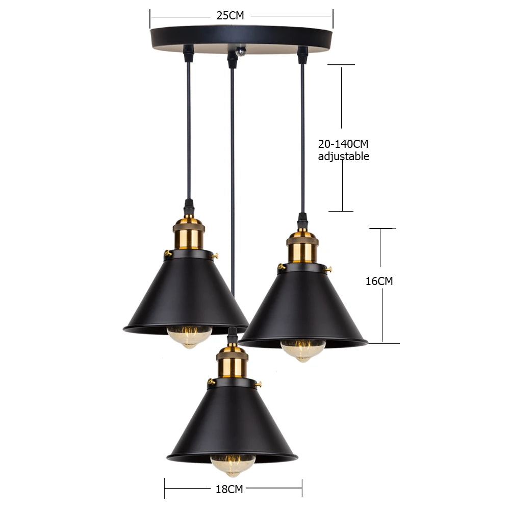 Industrial Pendant Light Iron Shade E27 Adjustable Drop