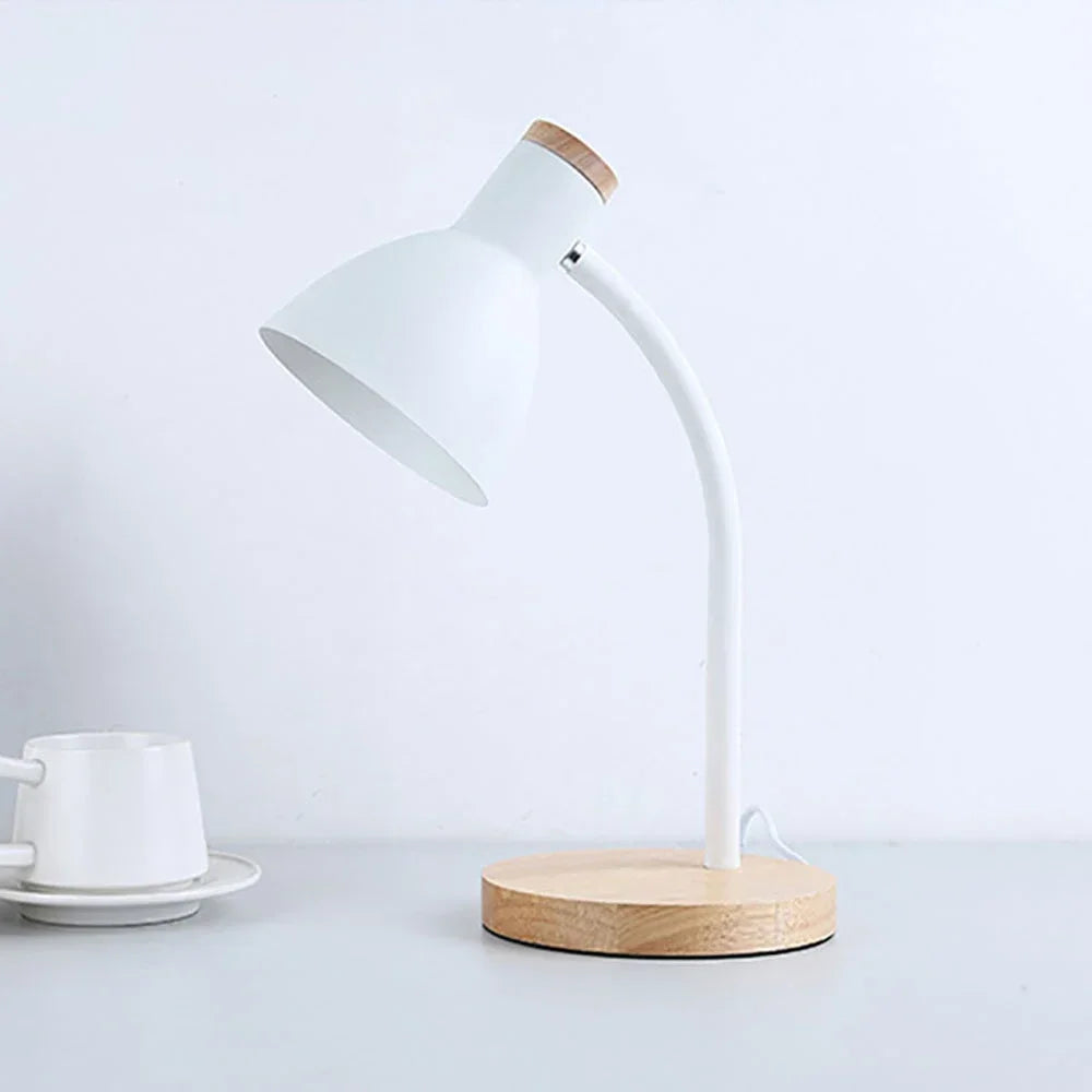Nordic Table Lamp Flexible Gooseneck Iron Shade Wood Base