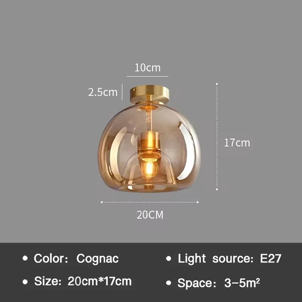 Plafonnier moderne LED en verre couleur cognac style nordique