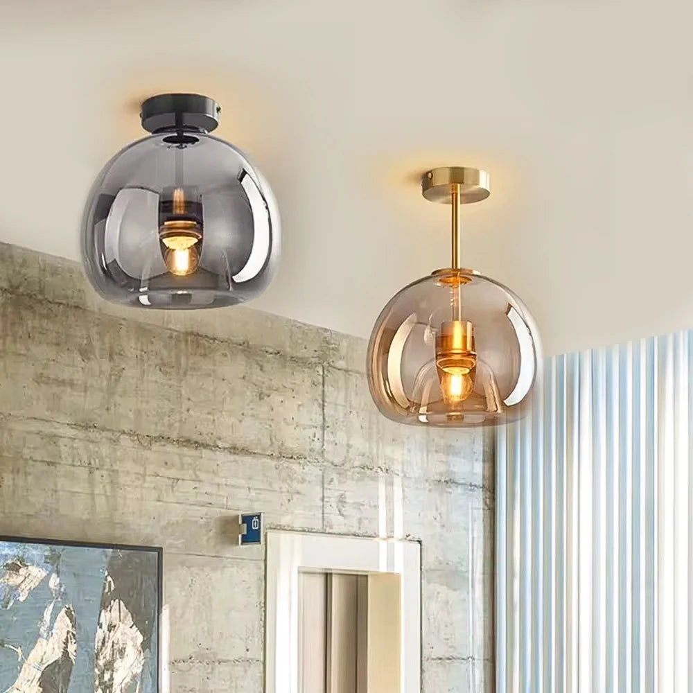 Plafonnier moderne LED en verre couleur cognac style nordique