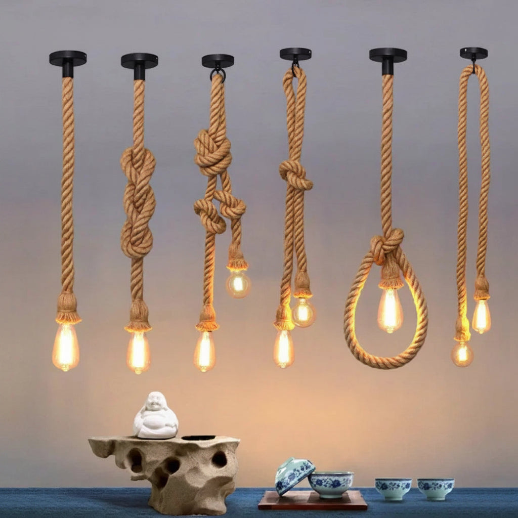 Vintage Hemp Rope Pendant Light Industrial E27 Single