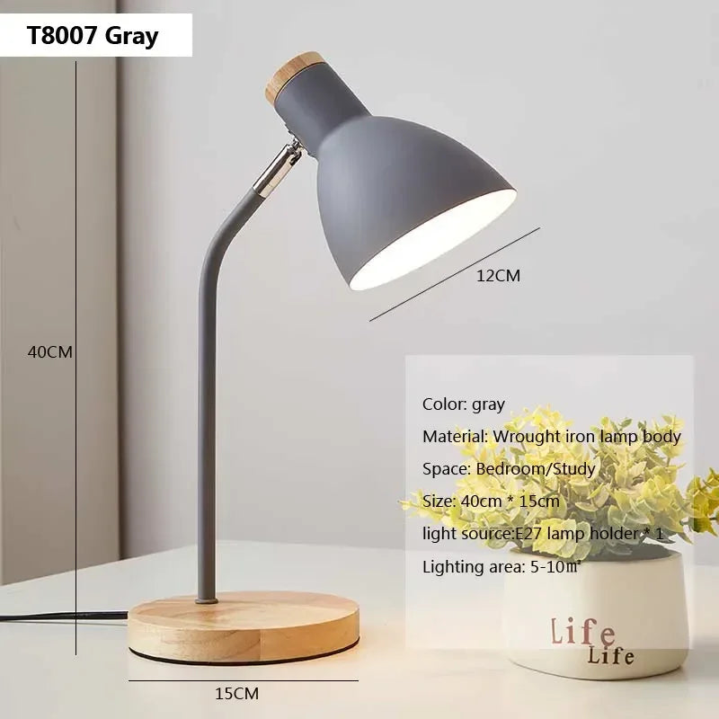 Nordic Table Lamp Flexible Gooseneck Iron Shade Wood Base