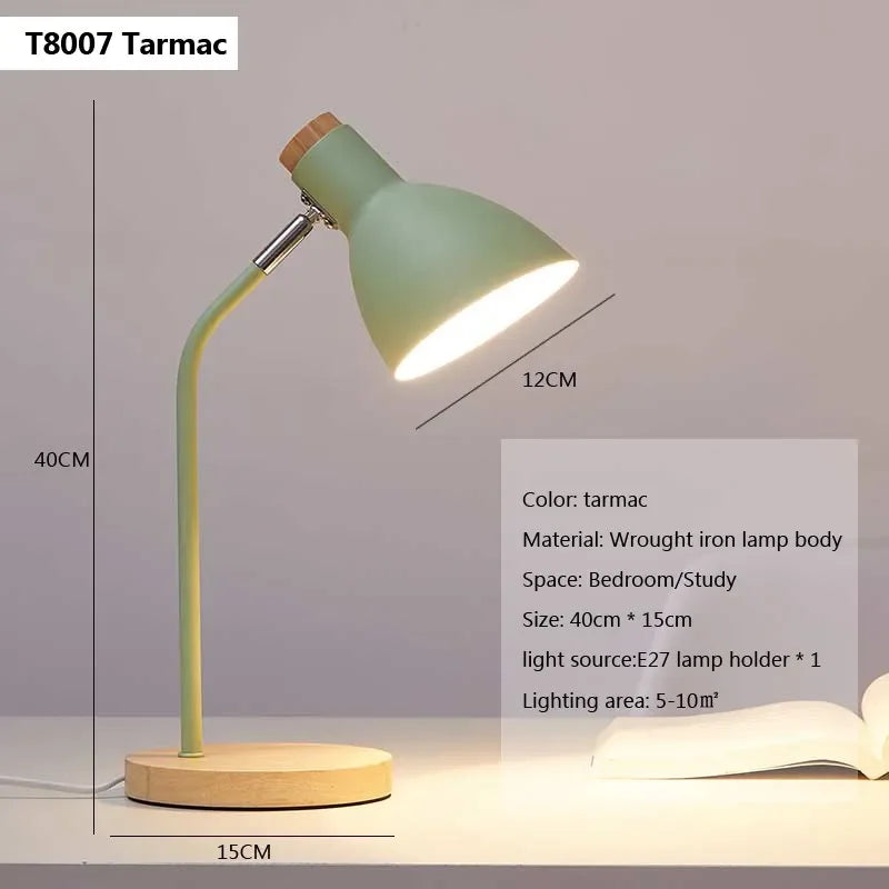 Nordic Table Lamp Flexible Gooseneck Iron Shade Wood Base