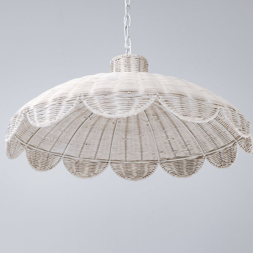 Alice Scallop Rattan Pendant Light - White - Interior Craft House -