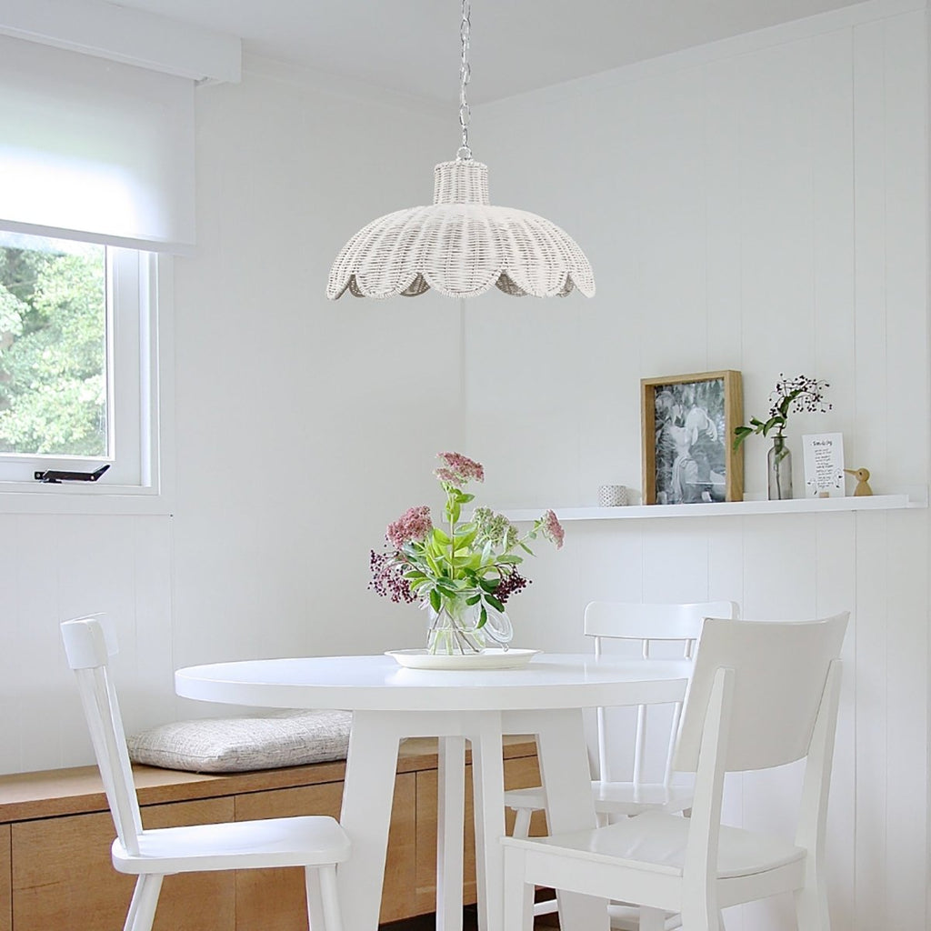 Alice Scallop Rattan Pendant Light - White - Interior Craft House -